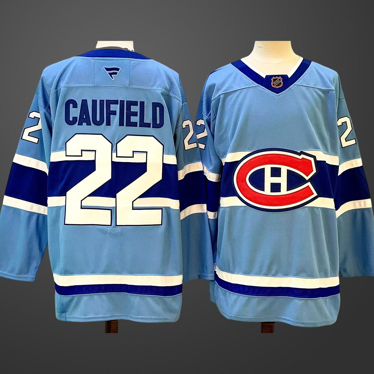 Men's Montreal Canadiens #22 Cole Caufield Blue 2024-25 Reverse Retro Stitched Jersey
