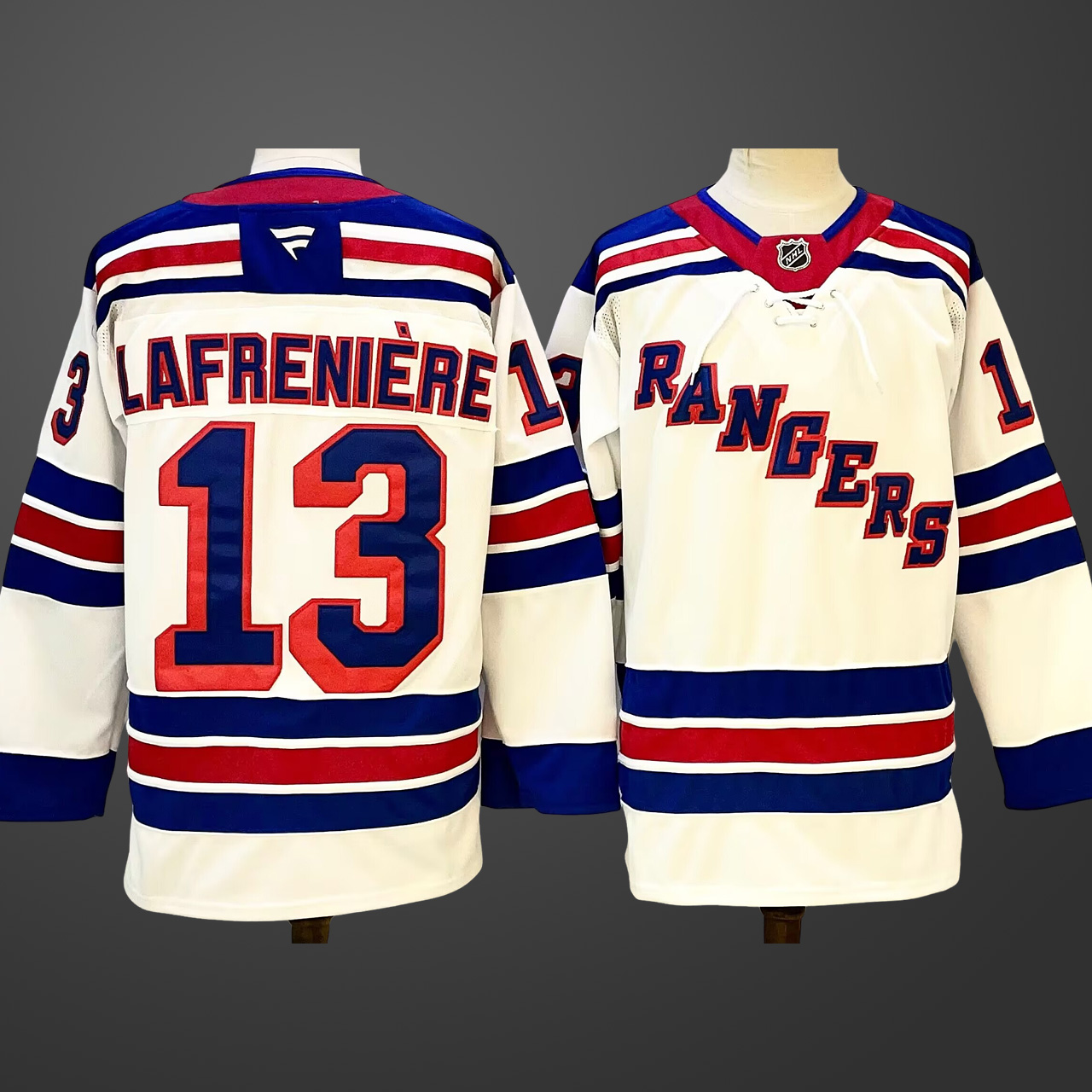 Men's New York Rangers #13 Alexis Lafreniere White 2024-25 Away Stitched Hockey Jersey