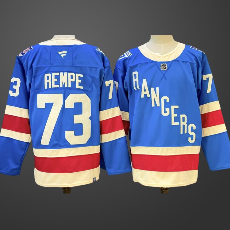 Men's New York Rangers #73 Matt Rempe Blue Centennial Stitched Hockey Jersey