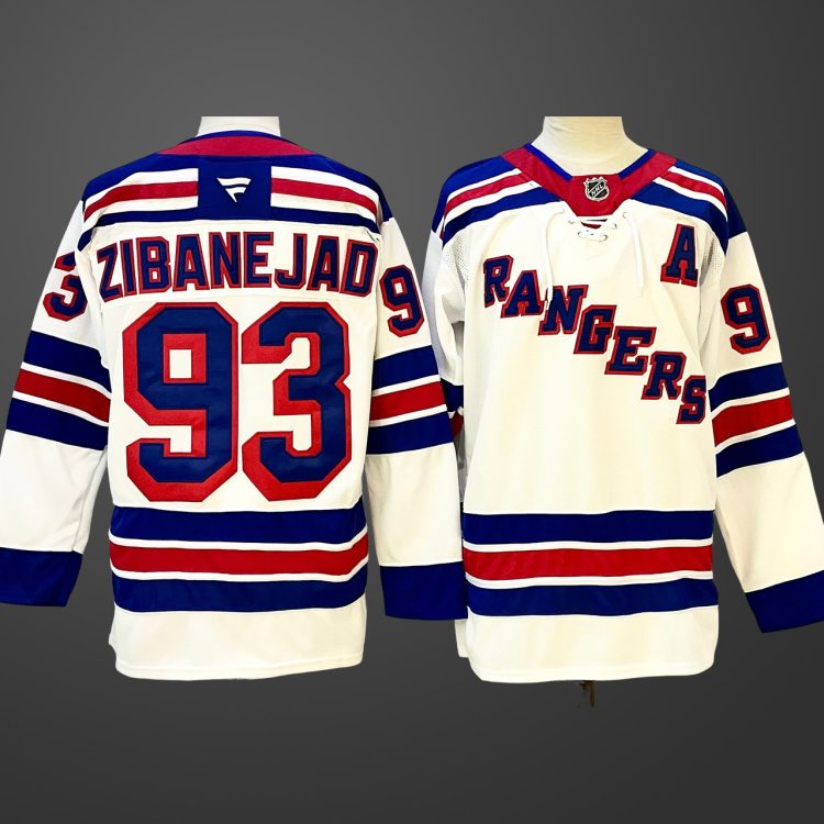 Men's New York Rangers #93 Mika Zibanejad White With A Patch 2024-25 Away Stitched Jersey