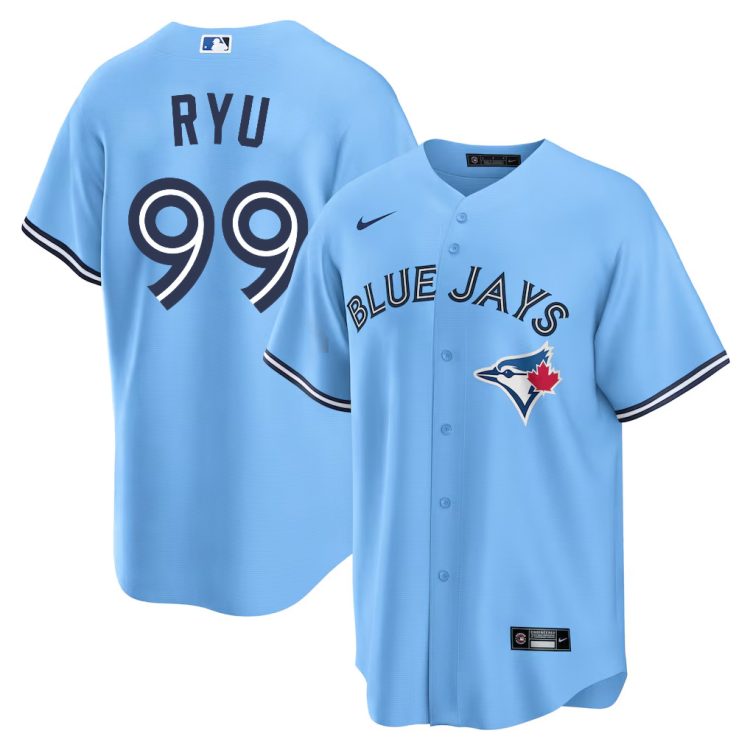 Men's Toronto Blue Jays Hyun-Jin Ryu #99 Light Blue Baseball Jersey