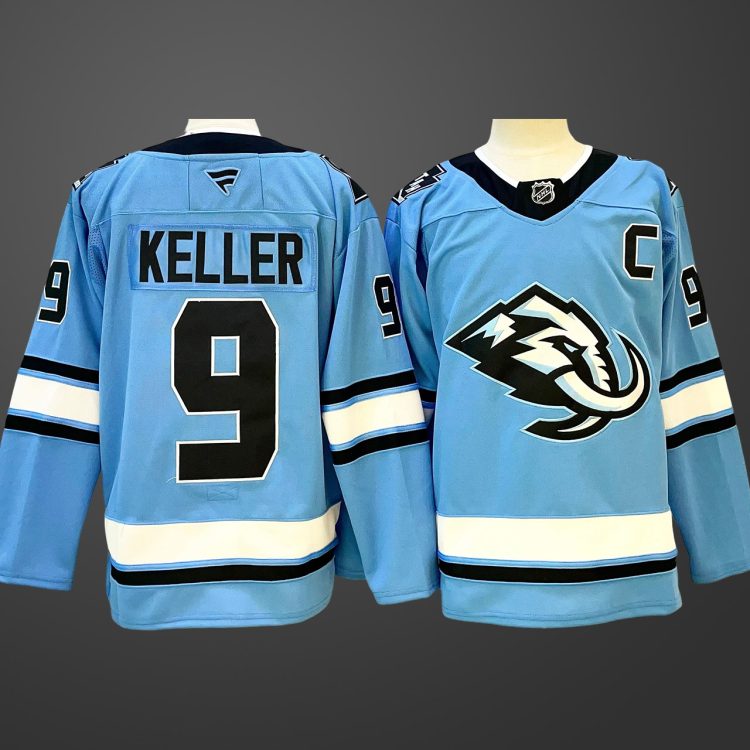 Men's Utah Mammoth #9 Clayton Keller Blue 2025 With C Patch Stitched Jersey