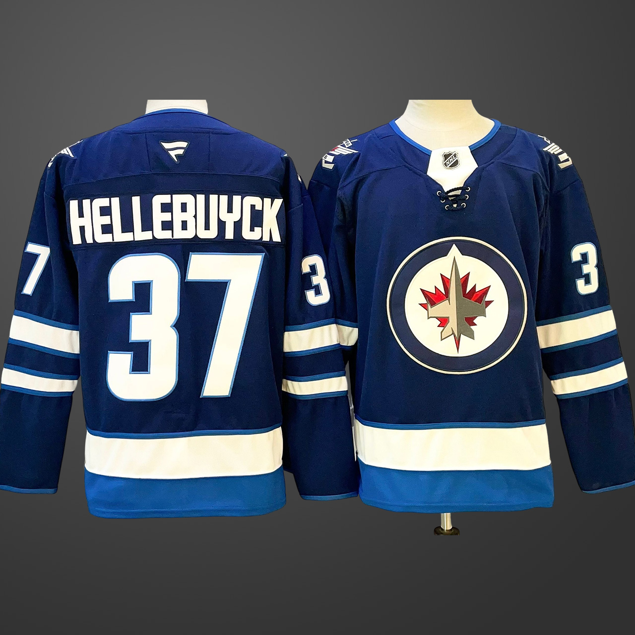 Men's Winnipeg Jets #37 Connor Hellebuyck Connor Hellebuyck Navy 2024-25 Home Stitched Jersey