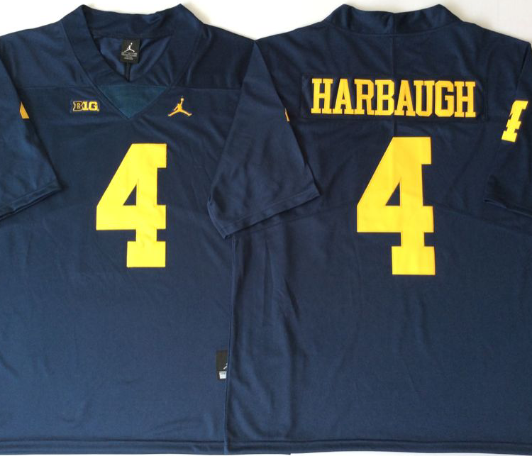 Michigan Wolverines Blue #4 HARBAUGH Stitched Jersey