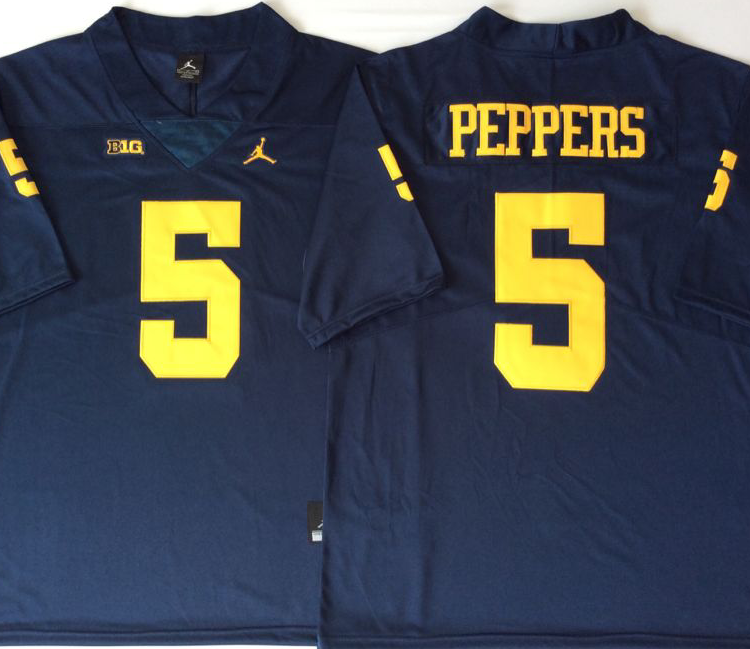 Michigan Wolverines Blue #5 PEPPERS Stitched Jersey