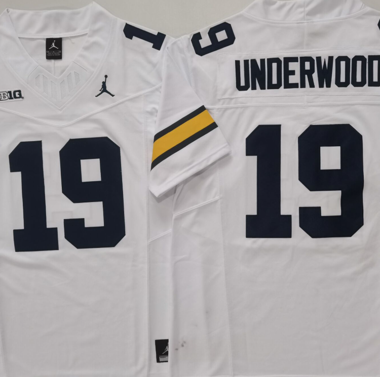 Michigan Wolverines White #19 UNDERWOOD Stitched Jersey