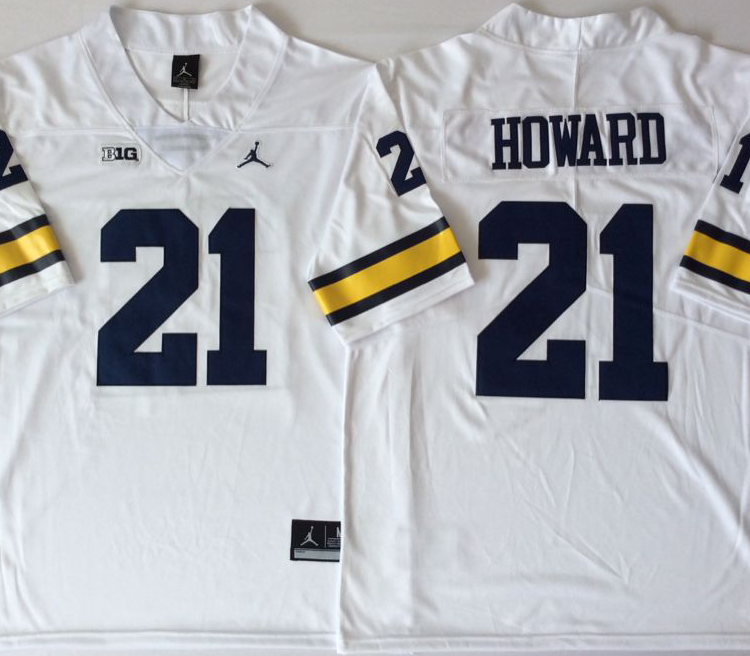 Michigan Wolverines White #21 HOWARD Stitched Jersey