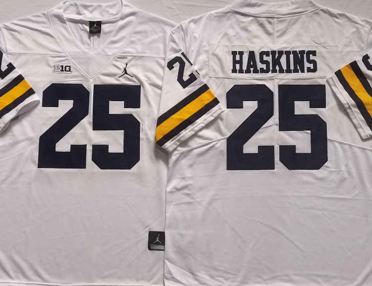 Michigan Wolverines White #25 HASKINS Stitched Jersey