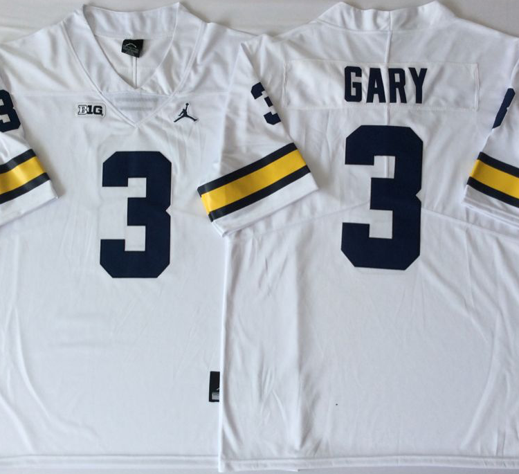 Michigan Wolverines White #3 GARY Stitched Jersey