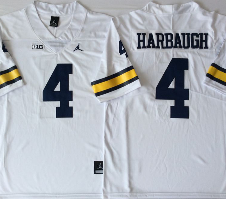 Michigan Wolverines White #4 HARBAUGH Stitched Jersey