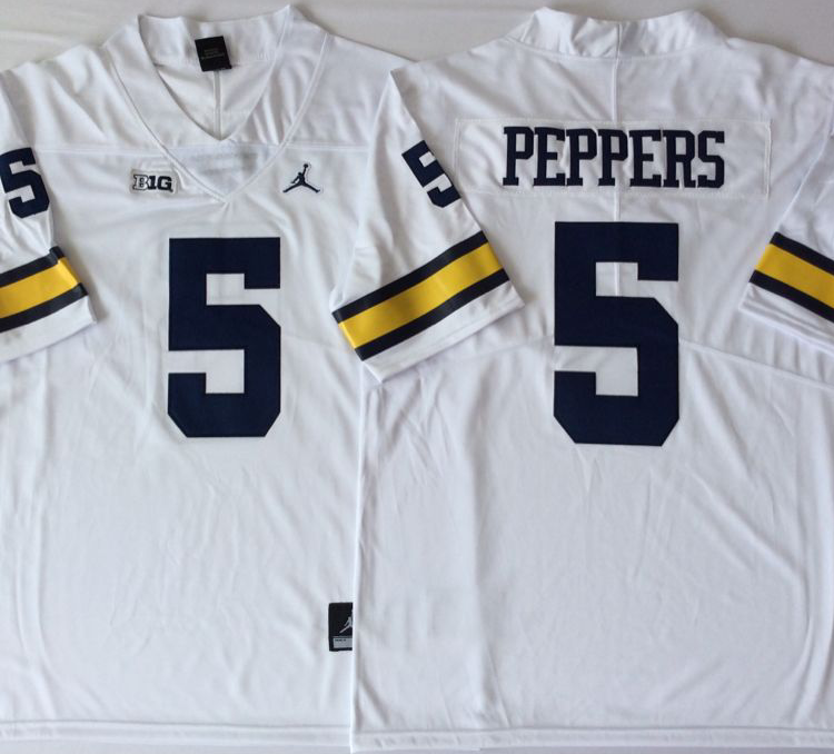 Michigan Wolverines White #5 PEPPERS Stitched Jersey