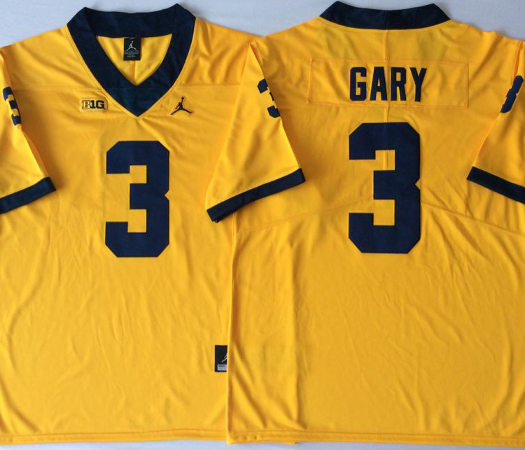 Michigan Wolverines YELLOW #3 GARY Stitched Jersey
