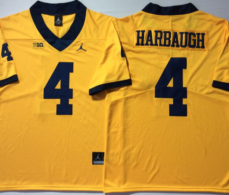 Michigan Wolverines YELLOW #4 HARBAUGH Stitched Jersey