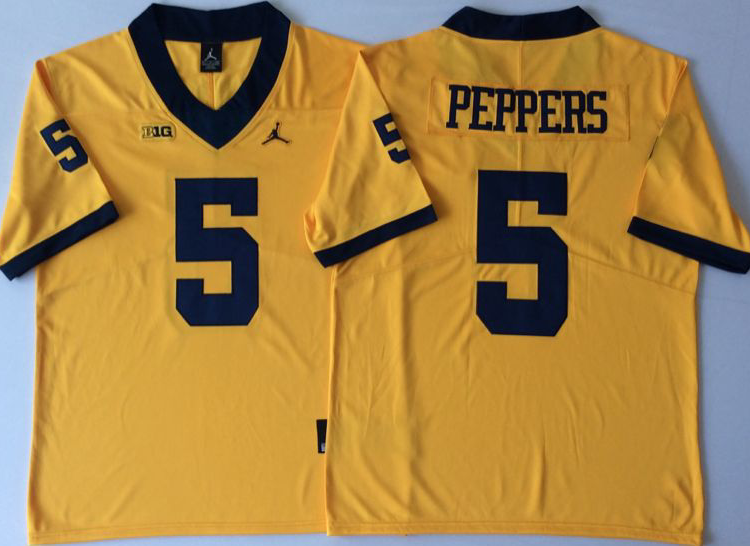 Michigan Wolverines YELLOW #5 PEPPERS Stitched Jersey