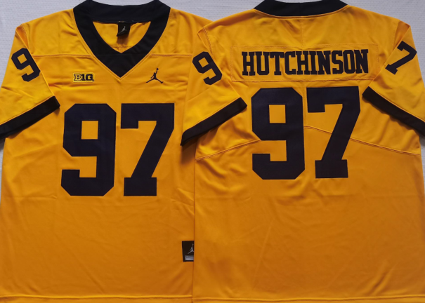 Michigan Wolverines Yellow #97 HUTCHINSON Stitched Jersey