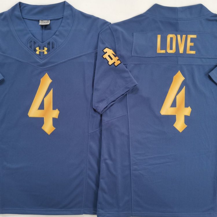 Norte Dame Fighting Irish Blue #4 LOVE Stitched Jersey