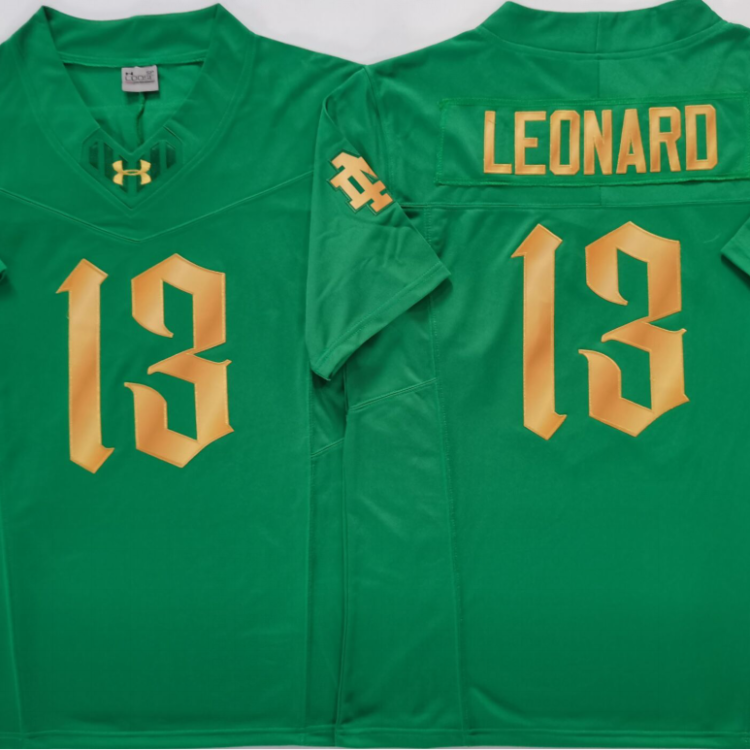 Norte Dame Fighting Irish Green 13 LEONARD Stitched Jersey