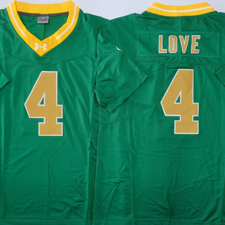 Norte Dame Fighting Irish Green #4 LOVE Stitched Jersey