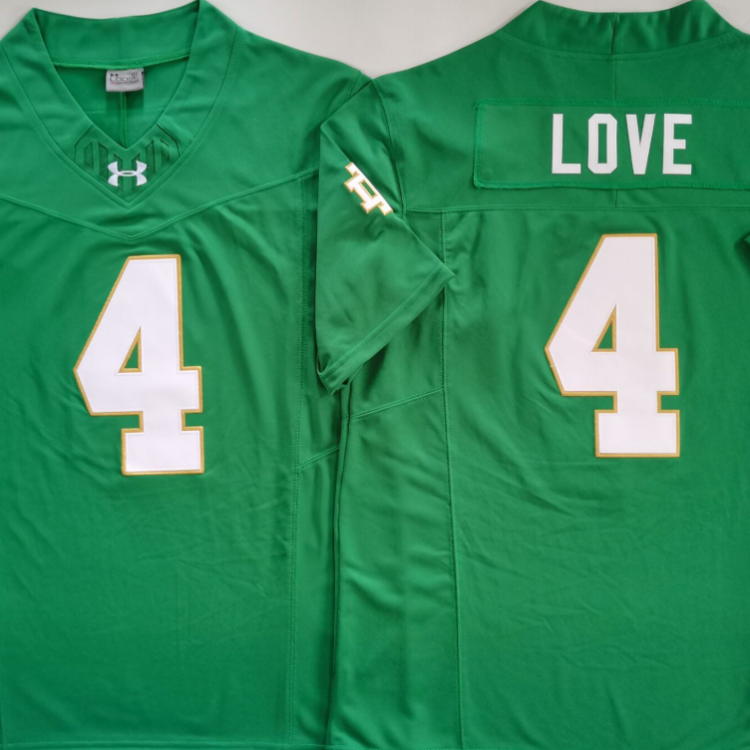 Norte Dame Fighting Irish Green #4 LOVE Stitched Jersey