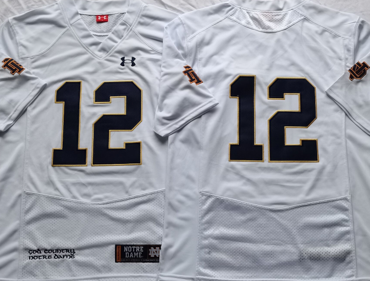 Norte Dame Fighting Irish White #12 Stitched Jersey