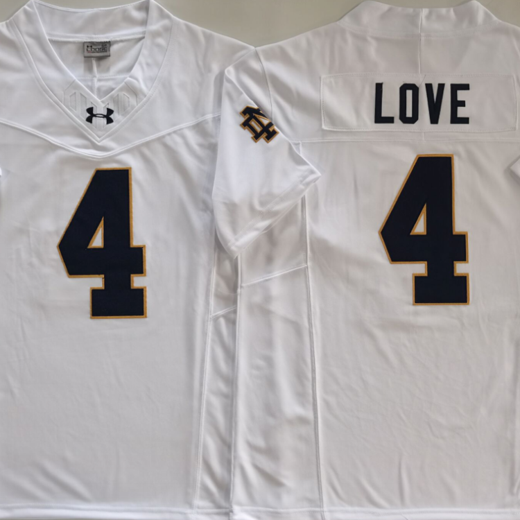 Norte Dame Fighting Irish White #4 LOVE Stitched Jersey