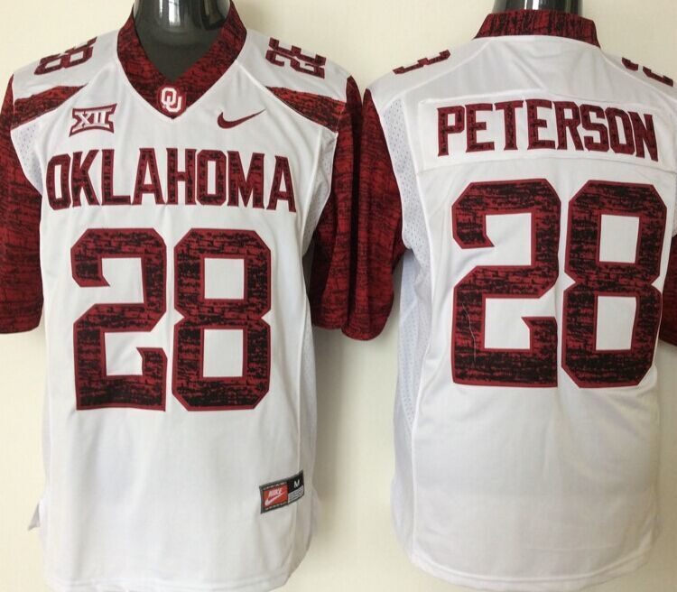Oklahoma Sooners #28 Peterson White Red Stitched Jersey