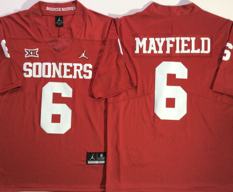 Oklahoma Sooners #6 MAYFIELD Red Stitched Jersey