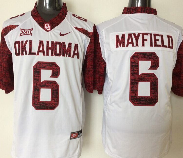 Oklahoma Sooners #6 Mayfield White Red Stitched Jersey