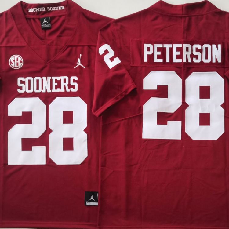 Oklahoma Sooners Red #28 PETERSON Stitched Jersey