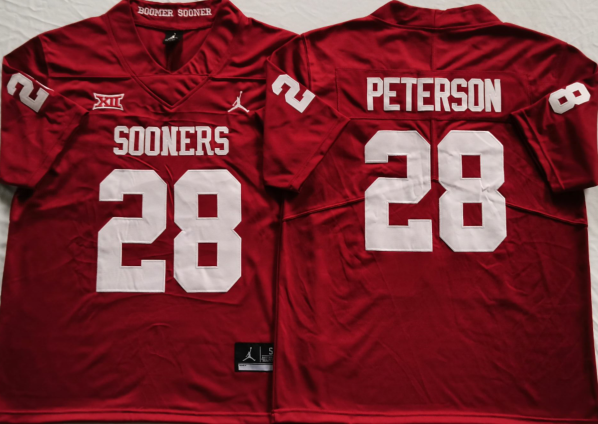Oklahoma Sooners Red #28 PETERSON Stitched Jersey