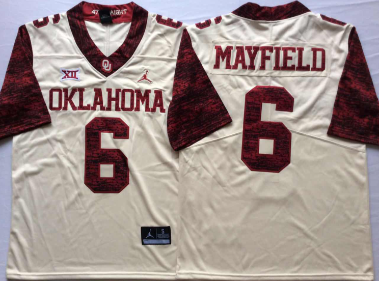Oklahoma Sooners White Red Limited #6 MAYFIELD Stitched Jersey