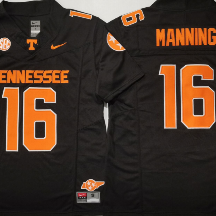 Tennessee Volunteers Black #16 MANNING Stitched Jersey