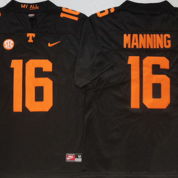 Tennessee Volunteers Black #16 MANNING Stitched Jersey