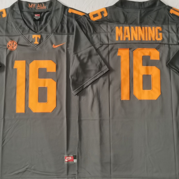 Tennessee Volunteers GRAY #16 MANNING Stitched Jersey