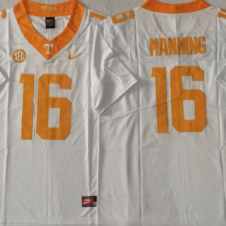 Tennessee Volunteers White #16 MANNING Stitched Jersey