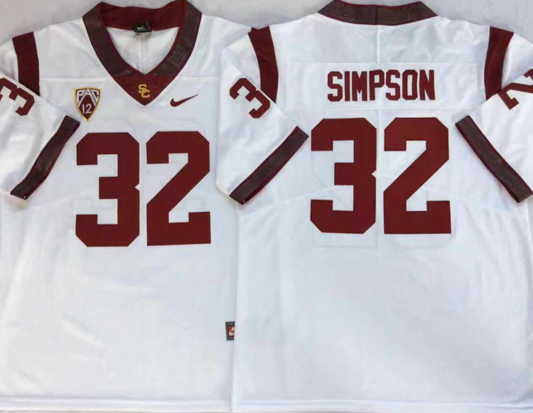 USC Trojans White #32 SIMPSON Stitched Jersey