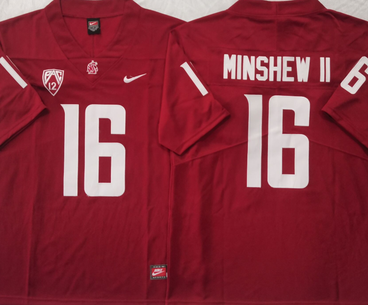 WASHINGTON STATE COUGARS Red #16 MINSHEW II Stitched Jersey
