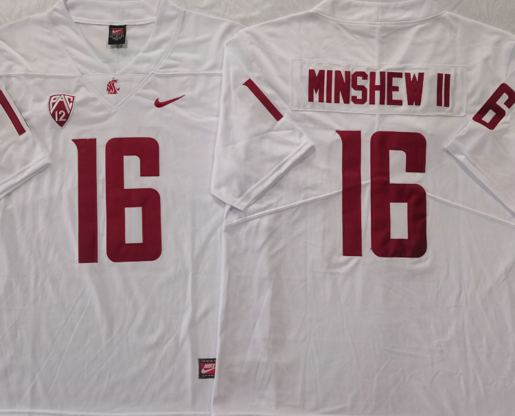 WASHINGTON STATE COUGARS White #16 MINSHEW II Stitched Jersey