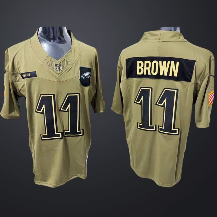 Men's Philadelphia Eagles #11 Brown Salute to service 2025 jersey