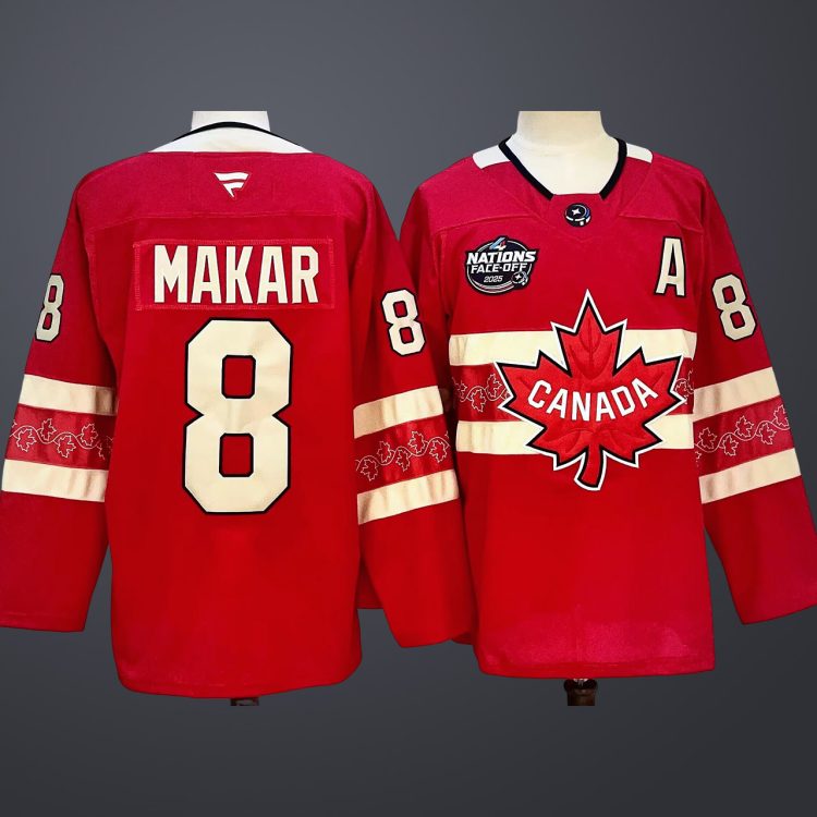Men’s 4 Nations NHL Hockey #8 Makar Jersey Red