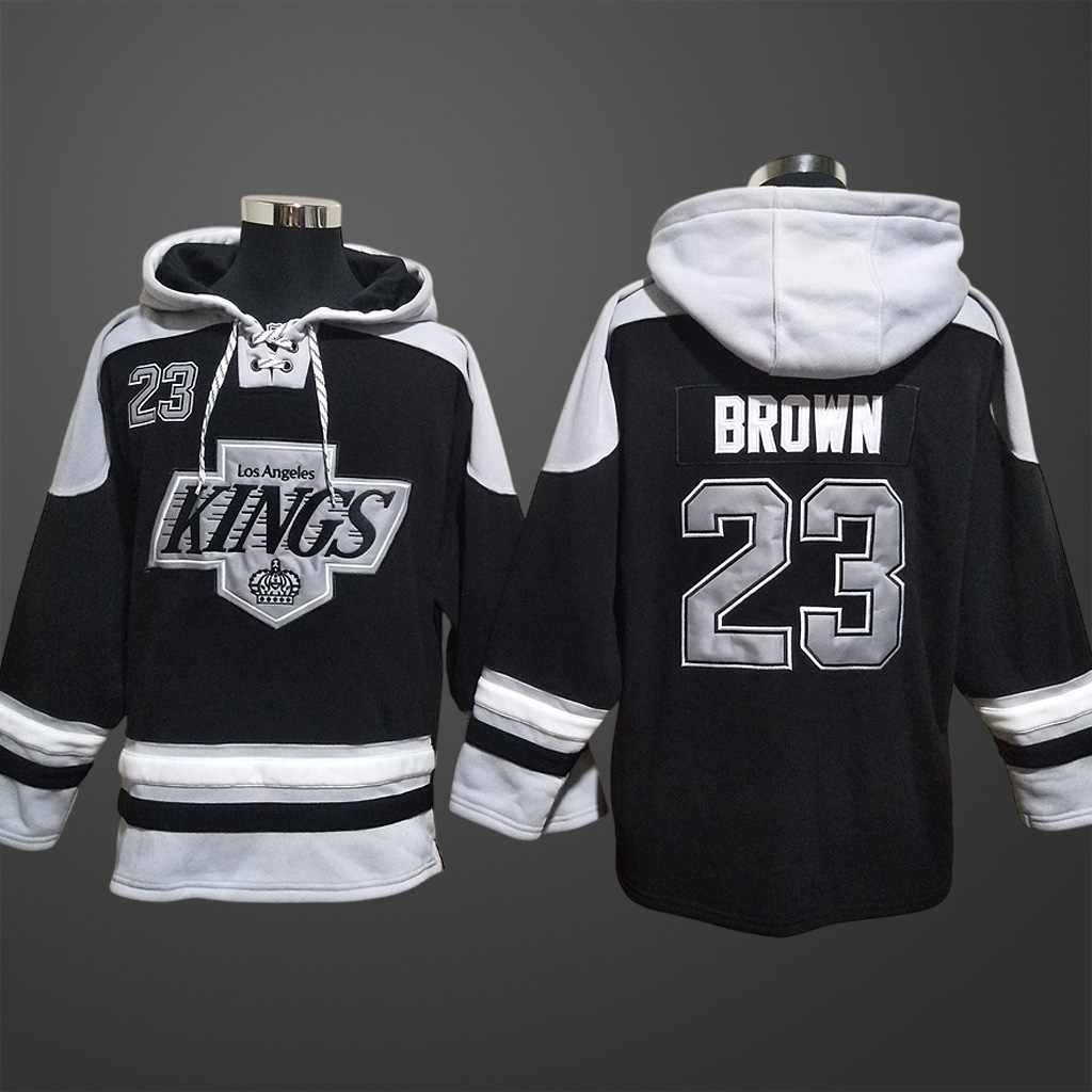 Men’s Los Angeles Kings #23 Brown Black Stitched Hoodie
