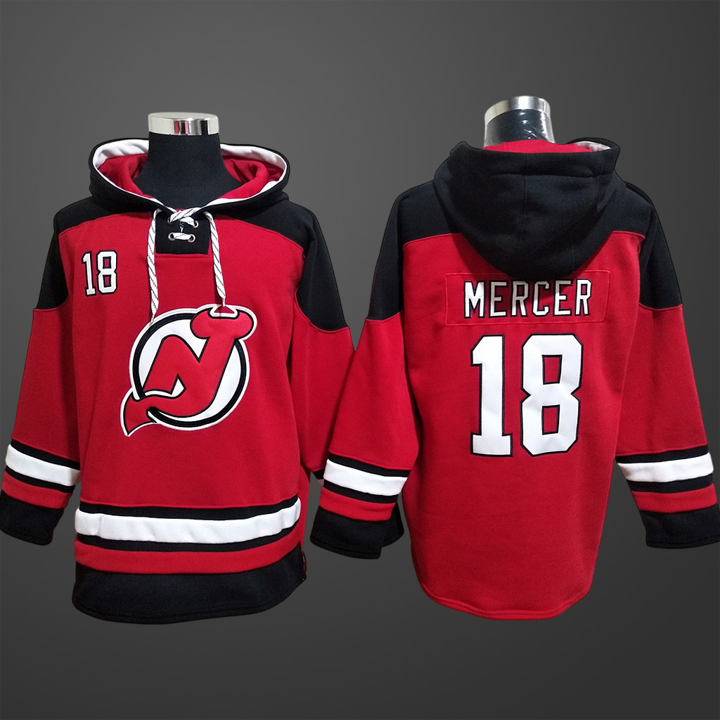 Men’s New Jersey Devils #18 MERCER Stitched Hoodie Red