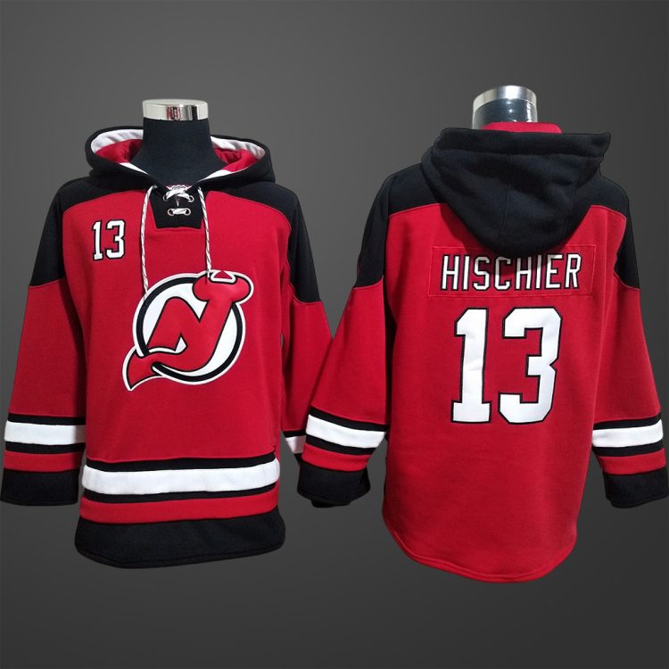Men’s New Jersey Devils Nico Hischier #13 Stitched Hoodie Red