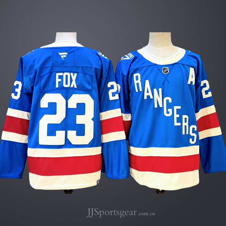 Men's New York Rangers #23 Adam Fox Blue With A Patch Stitched Hockey Jersey