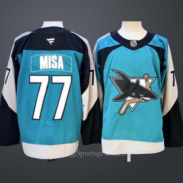 Men's San Jose Sharks #77 Michael Misa Teal 2025 Alternate Stitched Hockey Jersey