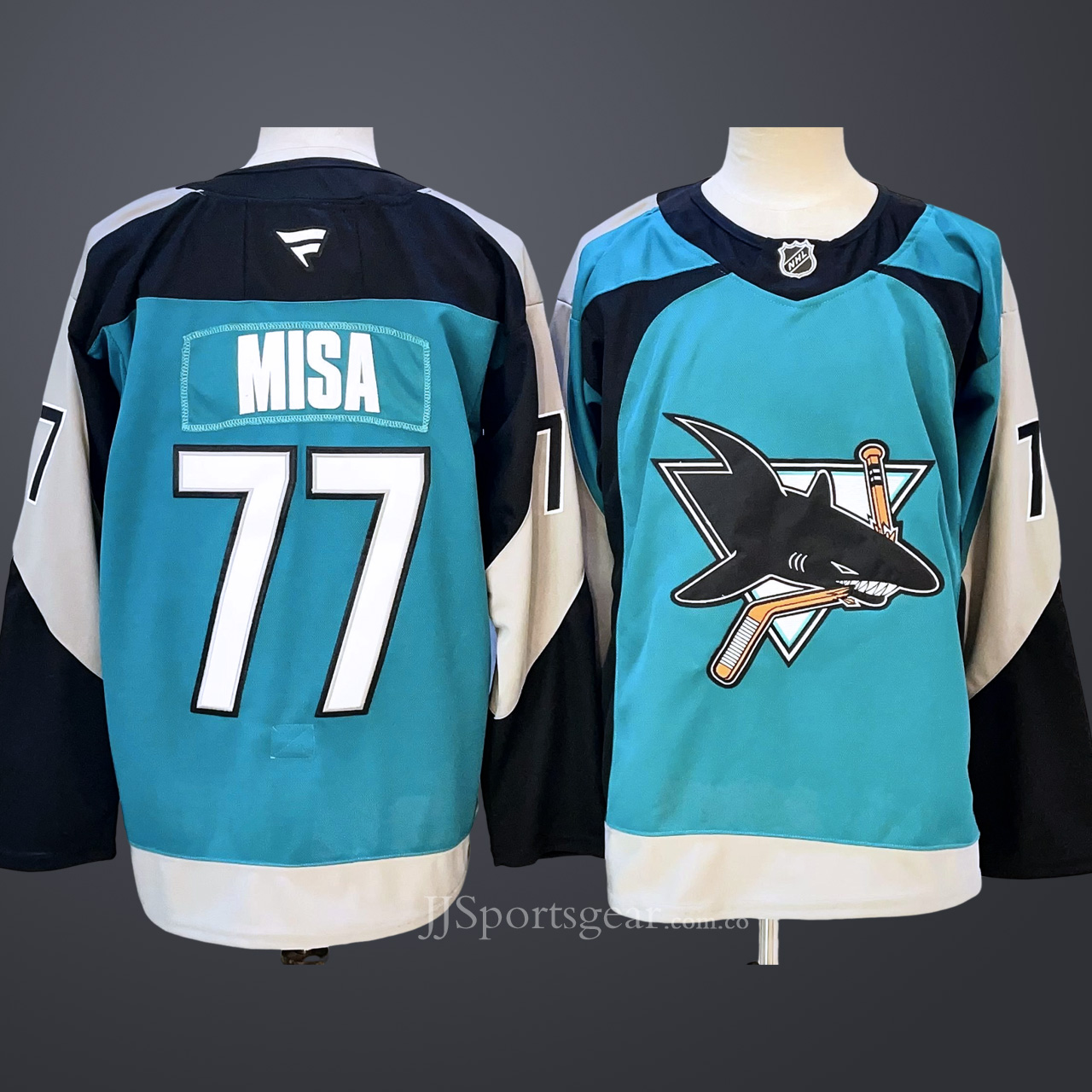 Men's San Jose Sharks #77 Michael Misa Teal 2025 Alternate Stitched Hockey Jersey