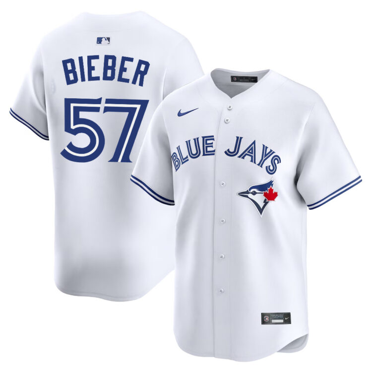 Men's Toronto Blue Jays Shane Bieber #57 White Home Limited Jersey