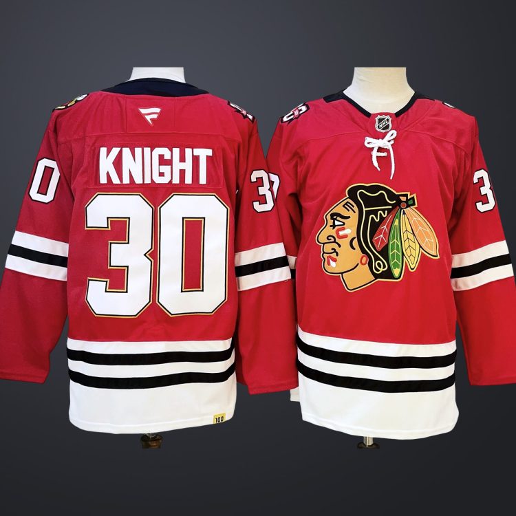 Men's Chicago Blackhawks #30 Spencer Knight Fanatics Red Centennial Breakaway Player Jersey