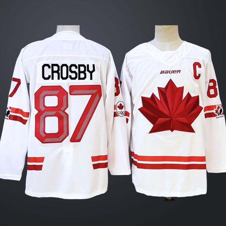Men's Hockey Canada #87 Sidney Crosby White 2026 Olympic Stitched Jersey "C" Patches