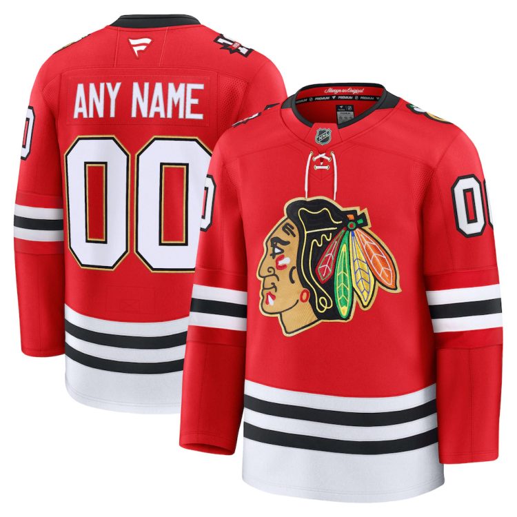 Custom Mens Chicago Blackhawks Centennial Red Stitched Jersey